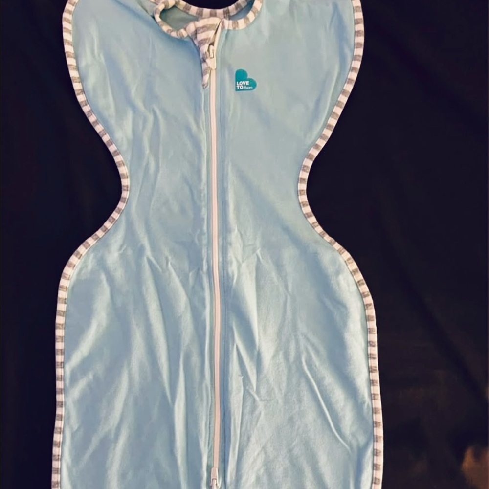 Love to Dream Light Blue Swaddle with Striped Edges